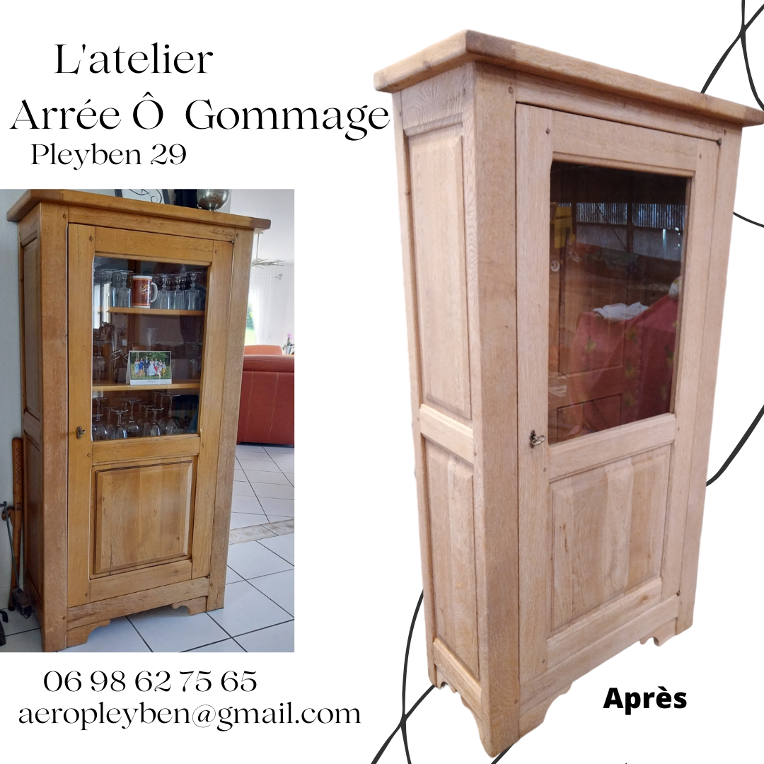 Aérogommage – Mise à nu du bois – sur un ancien Argentier
